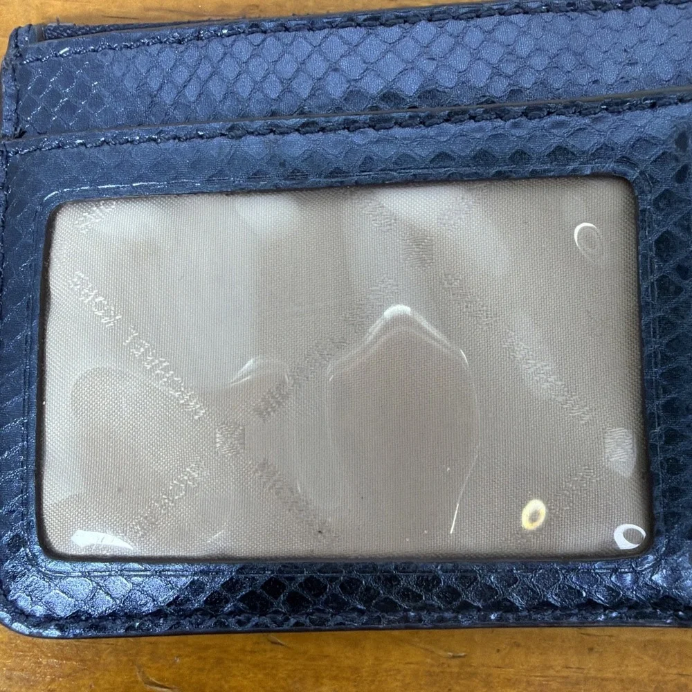Michael Kors Python Embossed Zip Card Case Coin Pouch Key Ring Blue Snake Print